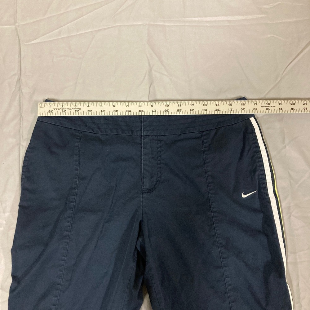 Nike Women Navy Blue Track Pants Cropped Athletic Side Stripe Drawstring Size M - Picture 2 of 8